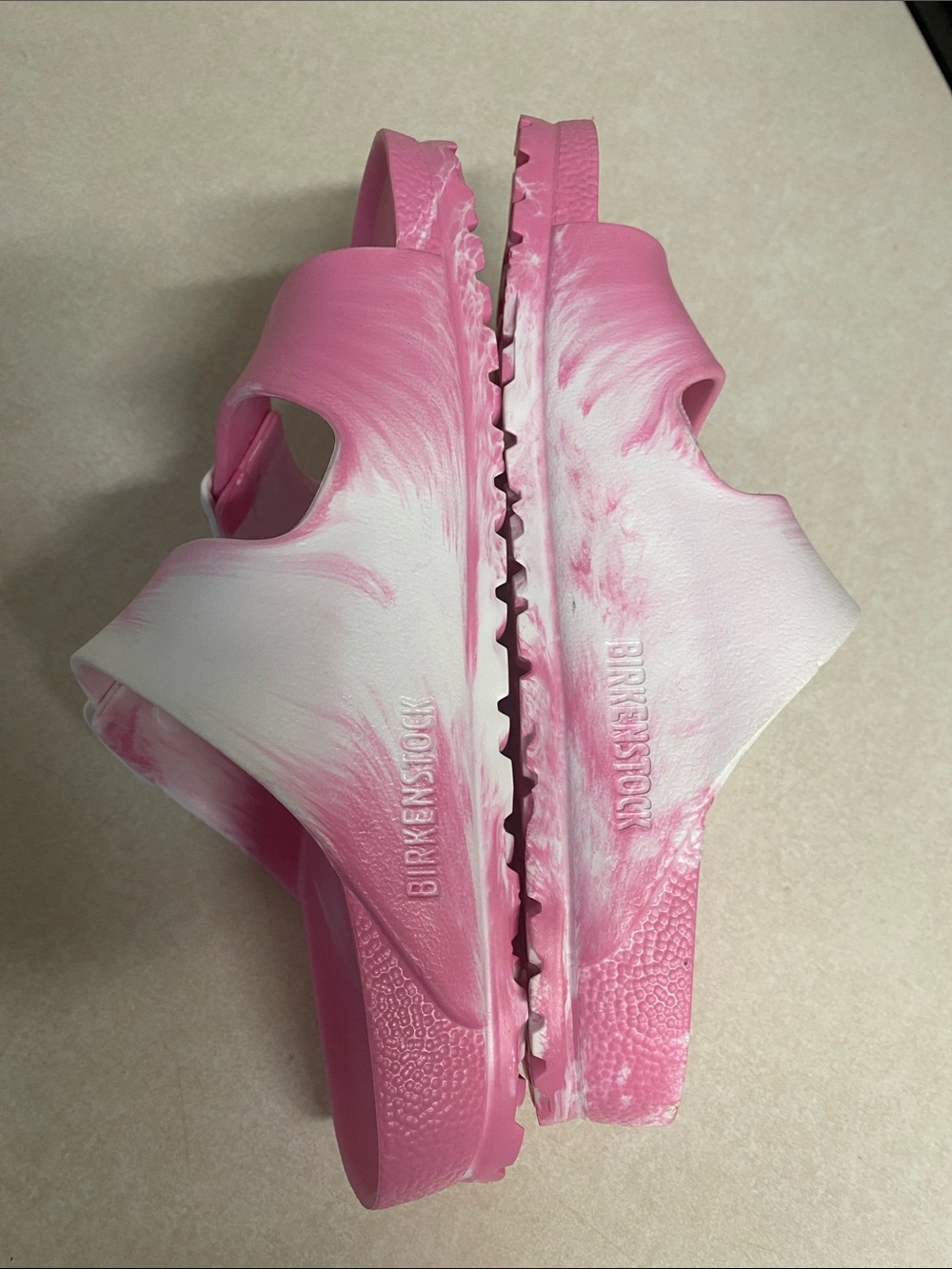 Birkenstock Pink and White Two-Strap EVA Slides L6 - Picture 6 of 10
